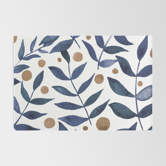 Watercolor berries and branches - indigo and beige Rug Gallery Image 2