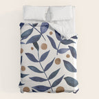 Watercolor berries and branches - indigo and beige Duvet Cover Gallery Image 6