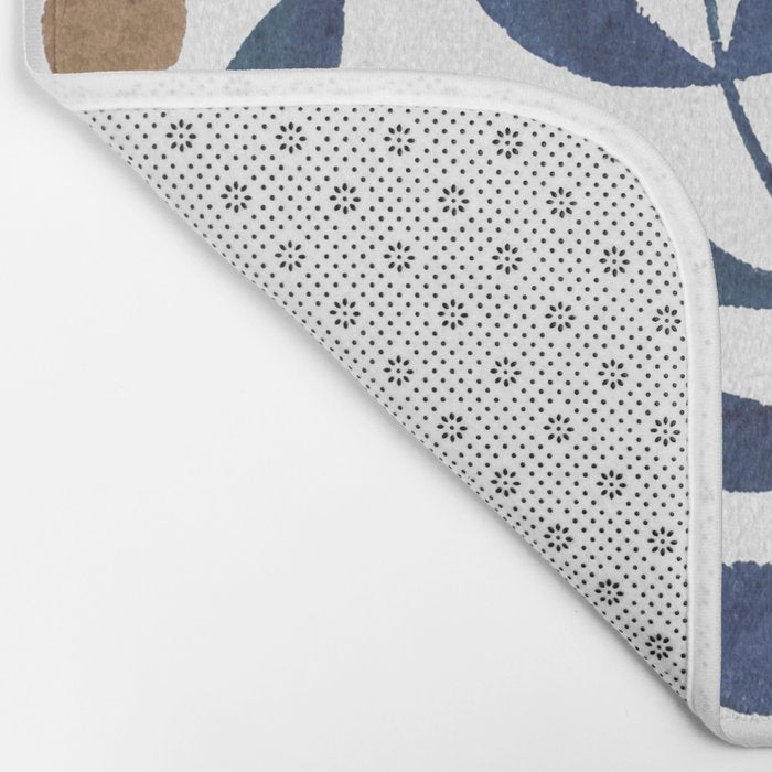 Watercolor berries and branches - indigo and beige Bath Mat Gallery Image 2