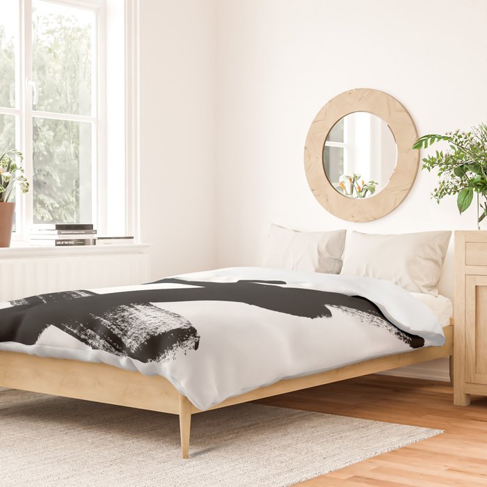 X Black & White Minimalist Abstract Mid century Ink Art Dark Brush Strokes Duvet Cover Gallery Image 2