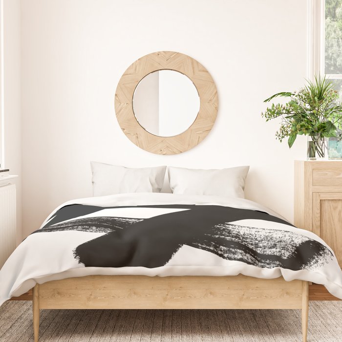 X Black & White Minimalist Abstract Mid century Ink Art Dark Brush Strokes Duvet Cover Gallery Image 3