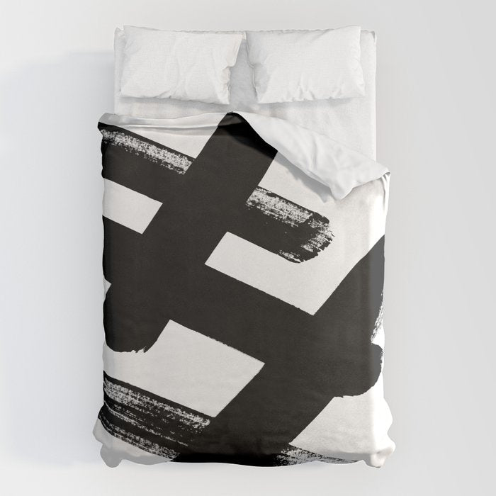 X Black & White Minimalist Abstract Mid century Ink Art Dark Brush Strokes Duvet Cover Gallery Image 6