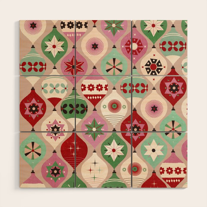 Festive Baubles Pattern Wood Wall Art Gallery Image 1