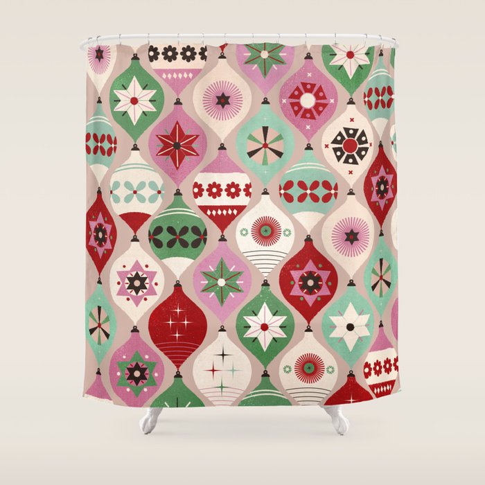 Festive Baubles Pattern Shower Curtain Gallery Image 1