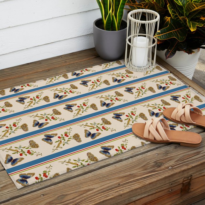 Antique Napoleonic Toile With Stripes And Butterflies Outdoor Rug Gallery Image 2
