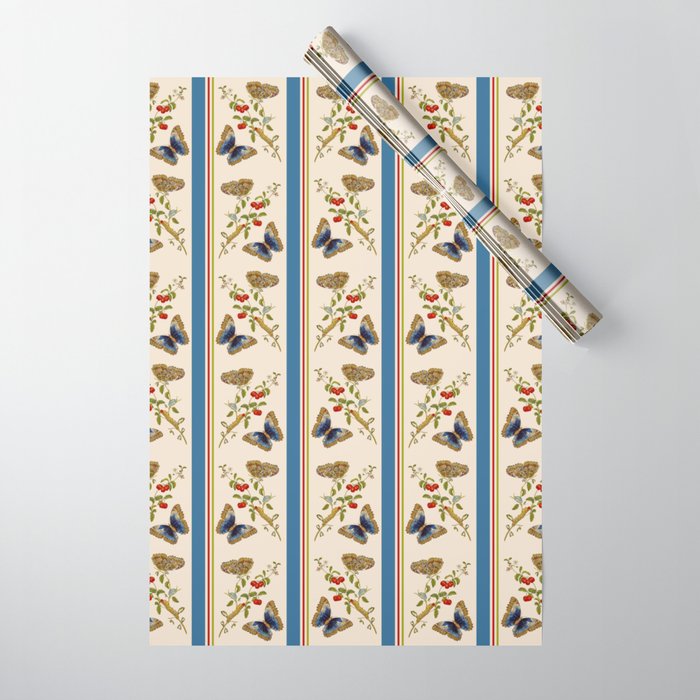 Antique Napoleonic Toile With Stripes And Butterflies Wrapping Paper Gallery Image 1