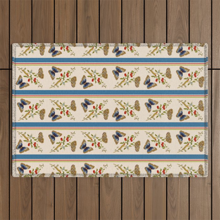 Antique Napoleonic Toile With Stripes And Butterflies Outdoor Rug Gallery Image 1