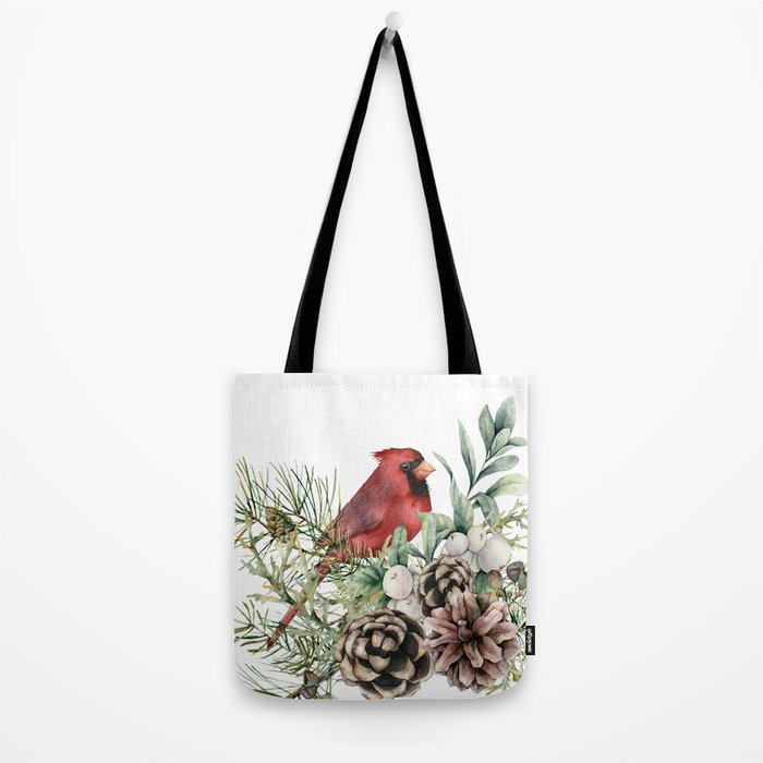 Christmas Cardinal and Pine Tote Bag Gallery Image 2