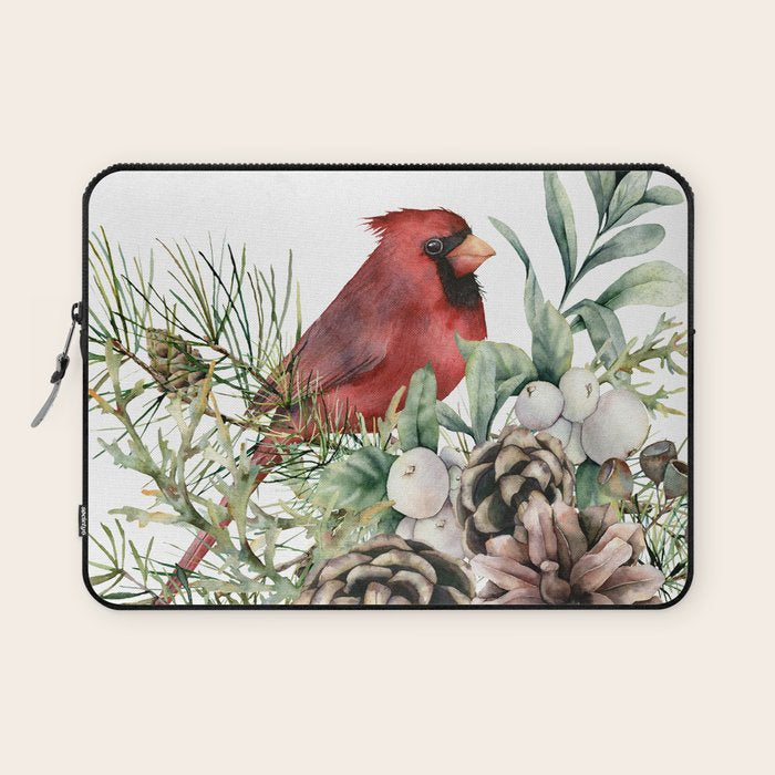 Christmas Cardinal and Pine Laptop Sleeve Gallery Image 1