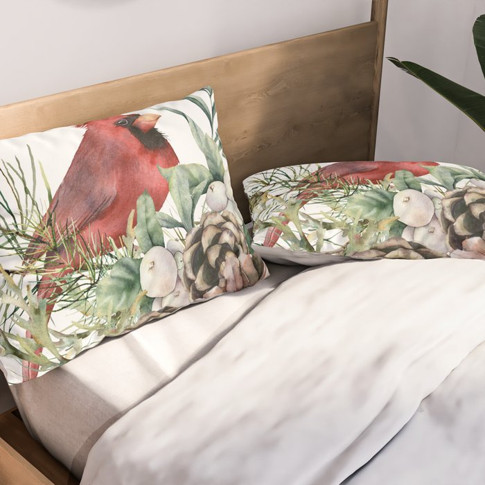 Christmas Cardinal and Pine Pillow Sham Gallery Image 2
