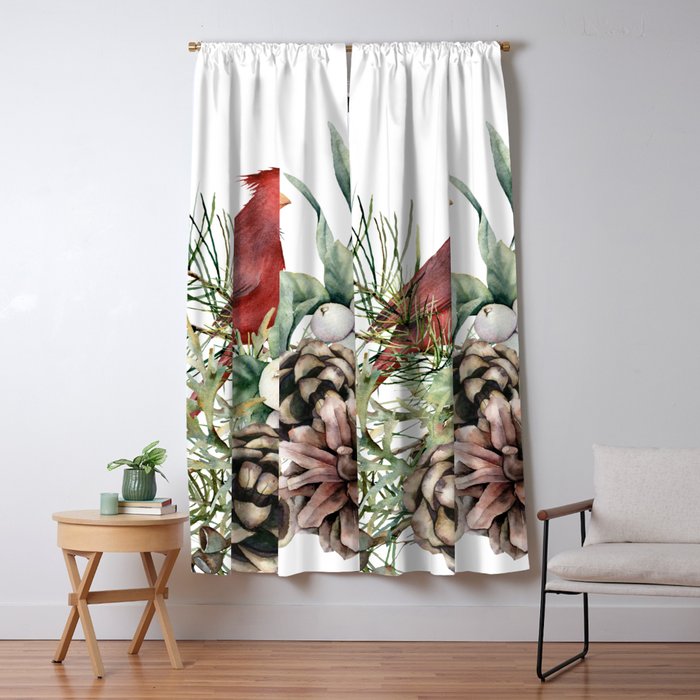 Christmas Cardinal and Pine Window Curtain Gallery Image 5