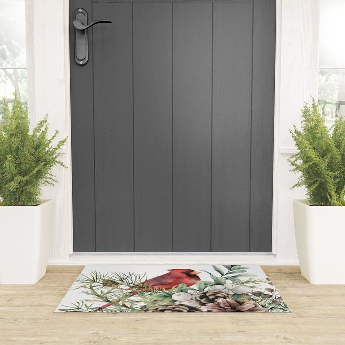 Christmas Cardinal and Pine Welcome Mat Gallery Image 3