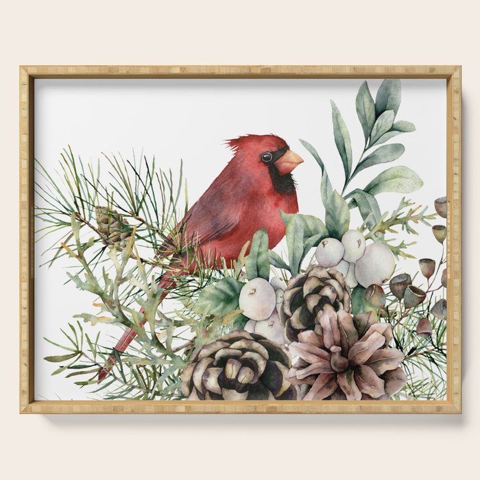 Christmas Cardinal and Pine Serving Tray Gallery Image 1
