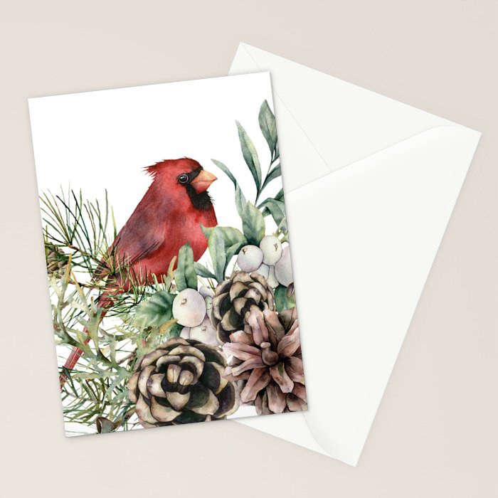 Christmas Cardinal and Pine Stationery Card Gallery Image 2