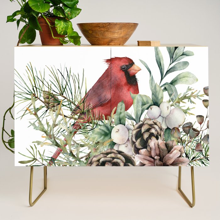 Christmas Cardinal and Pine Credenza Gallery Image 1