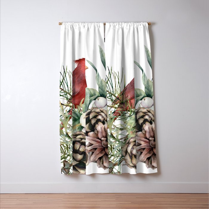 Christmas Cardinal and Pine Window Curtain Gallery Image 3