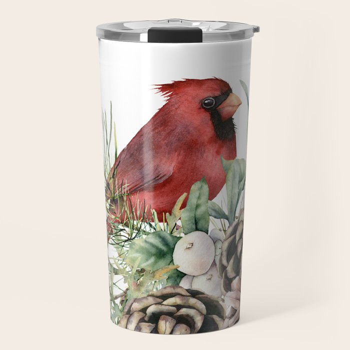 Christmas Cardinal and Pine Travel Mug Gallery Image 1
