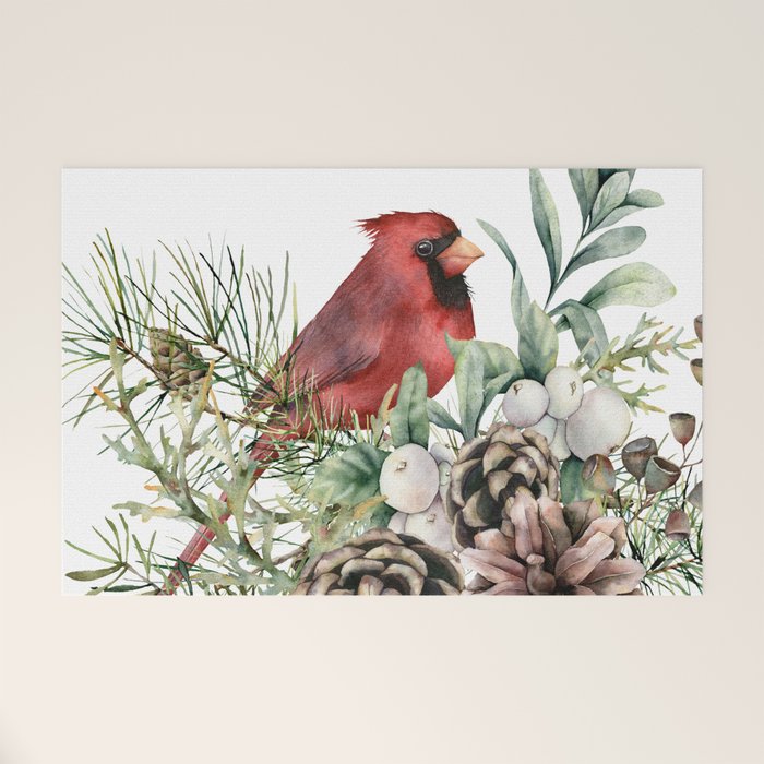 Christmas Cardinal and Pine Welcome Mat Gallery Image 1