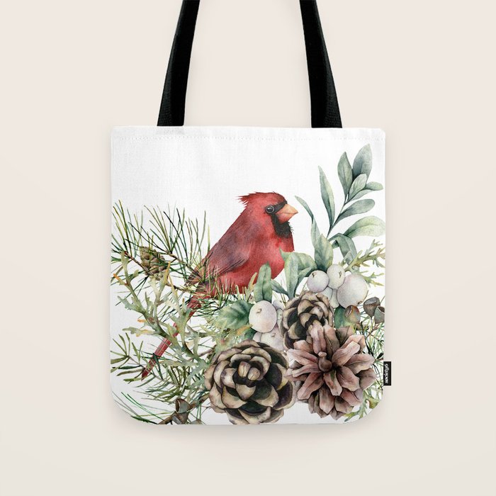 Christmas Cardinal and Pine Tote Bag Gallery Image 1