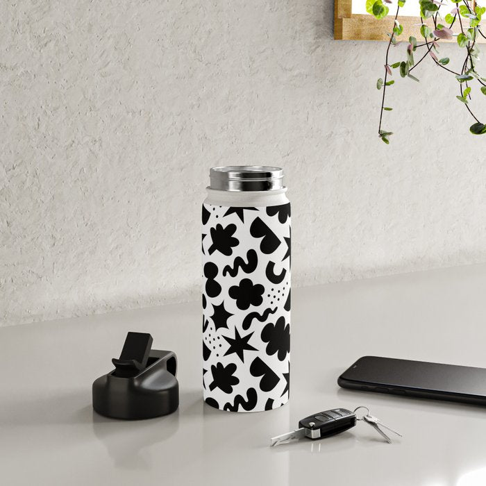 Abstract black and white organic shape pattern Water Bottle Gallery Image 4