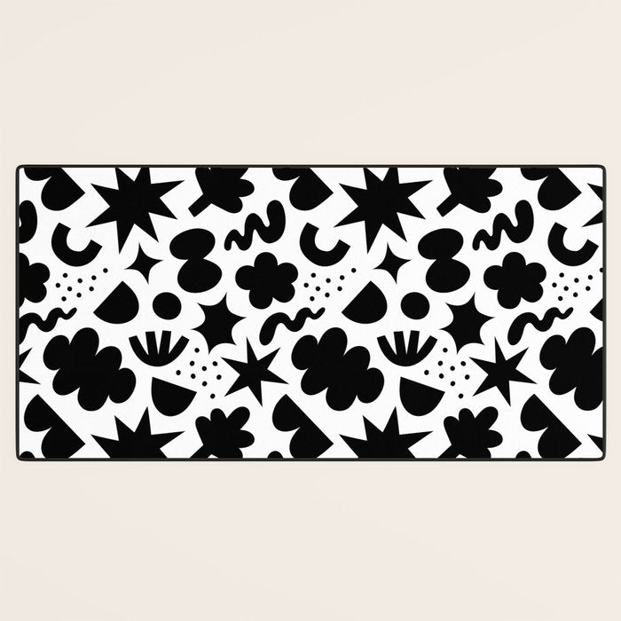 Abstract black and white organic shape pattern Desk Mat Gallery Image 3
