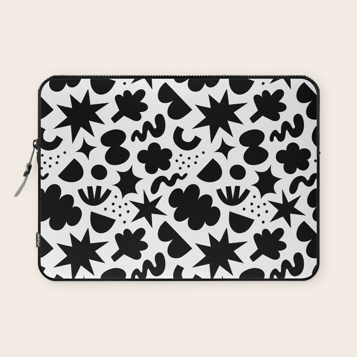 Abstract black and white organic shape pattern Laptop Sleeve Gallery Image 1