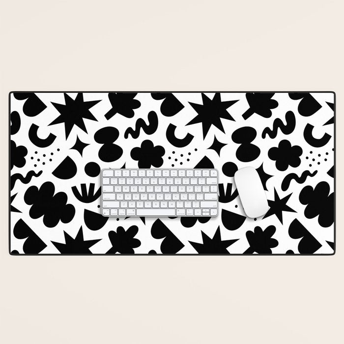 Abstract black and white organic shape pattern Desk Mat Gallery Image 1