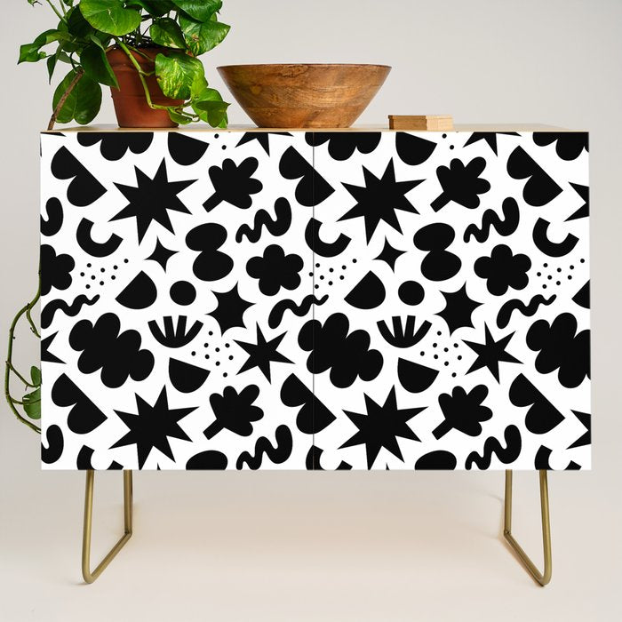 Abstract black and white organic shape pattern Credenza Gallery Image 1