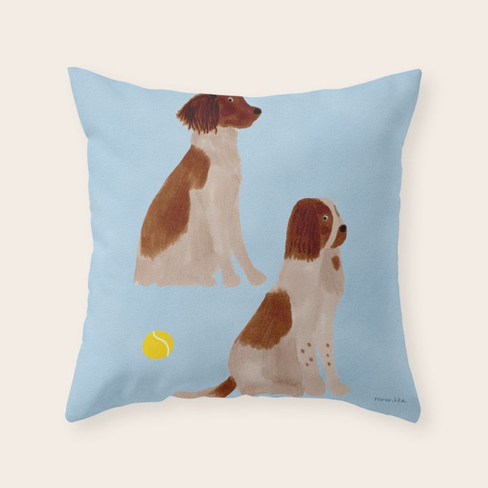 Dogs and a Tennis Ball - Brown and Blue Throw Pillow Gallery Image 6