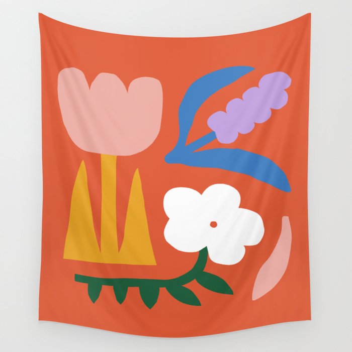 Retro spring flower nature drawing Wall Tapestry Gallery Image 4