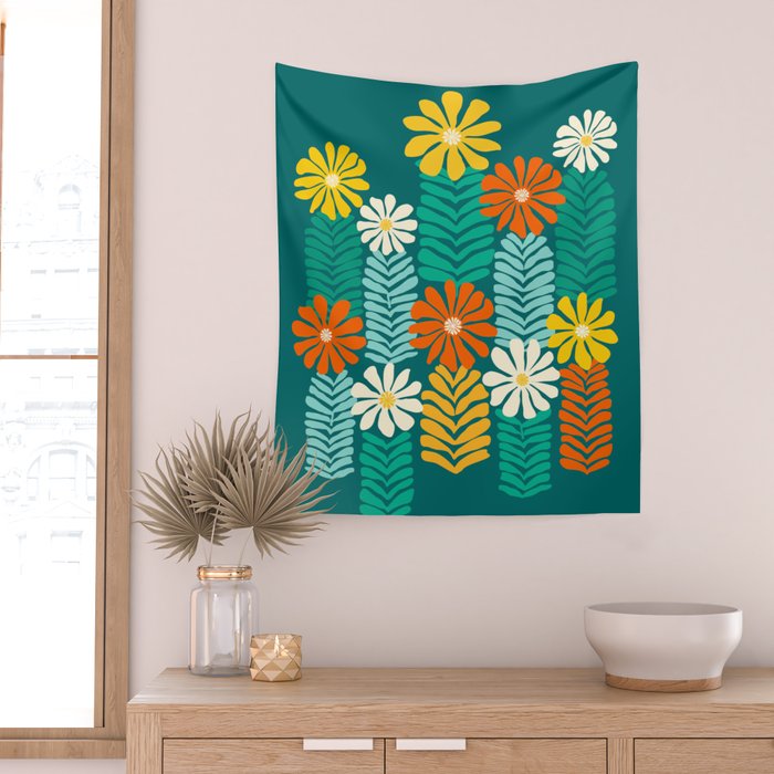 Minimal Meadow Abstract Floral Art Wall Tapestry Gallery Image 2