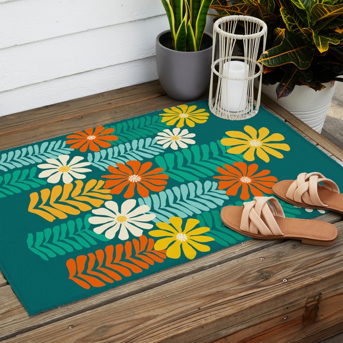 Minimal Meadow Abstract Floral Art Outdoor Rug Gallery Image 2