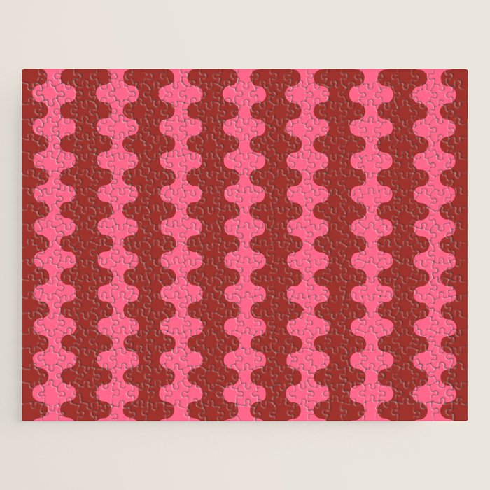 Wavy Stripes Ogee A-Go-Go Eclectic Vertical Pattern in Pink and Russet Jigsaw Puzzle Gallery Image 1