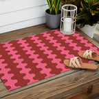 Wavy Stripes Ogee A-Go-Go Eclectic Vertical Pattern in Pink and Russet Outdoor Rug Gallery Image 2