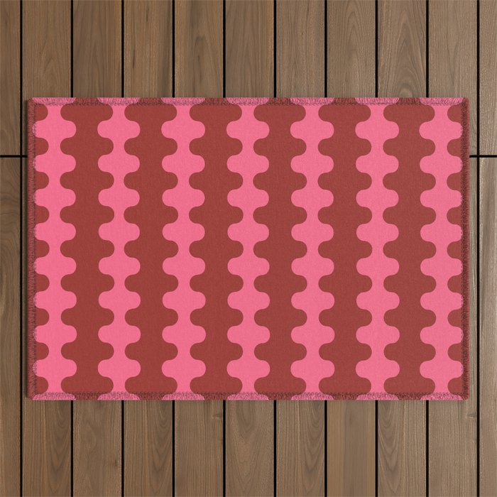 Wavy Stripes Ogee A-Go-Go Eclectic Vertical Pattern in Pink and Russet Outdoor Rug Gallery Image 1