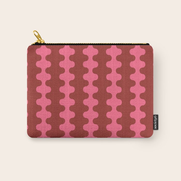 Wavy Stripes Ogee A-Go-Go Eclectic Vertical Pattern in Pink and Russet Carry All Pouch Gallery Image 1