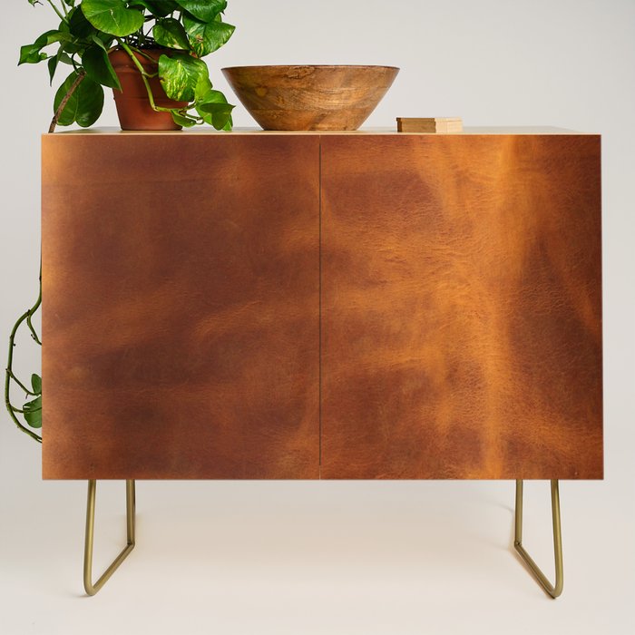 cognac suede leather ( faux  ) Credenza Gallery Image 1