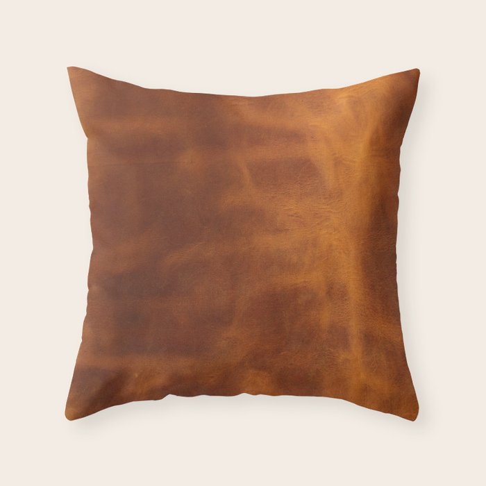 cognac suede leather ( faux  ) Throw Pillow Gallery Image 1