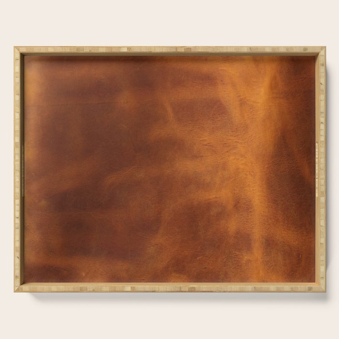 cognac suede leather ( faux  ) Serving Tray Gallery Image 1