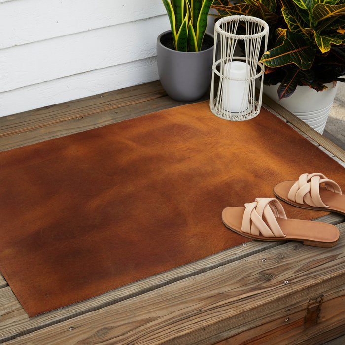 cognac suede leather ( faux  ) Outdoor Rug Gallery Image 2