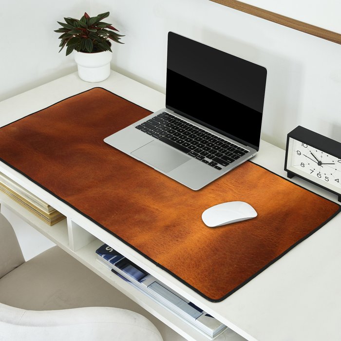 cognac suede leather ( faux  ) Desk Mat Gallery Image 2
