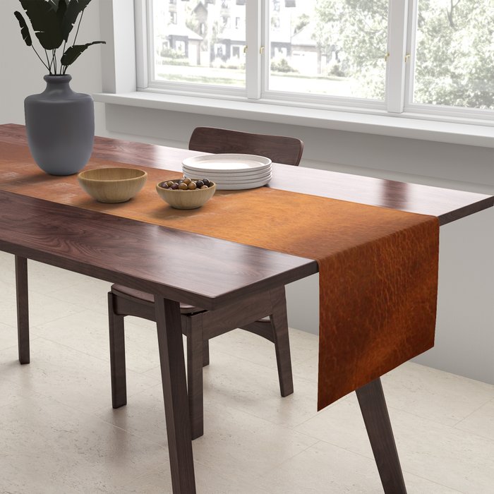 cognac suede leather ( faux  ) Table Runner Gallery Image 2