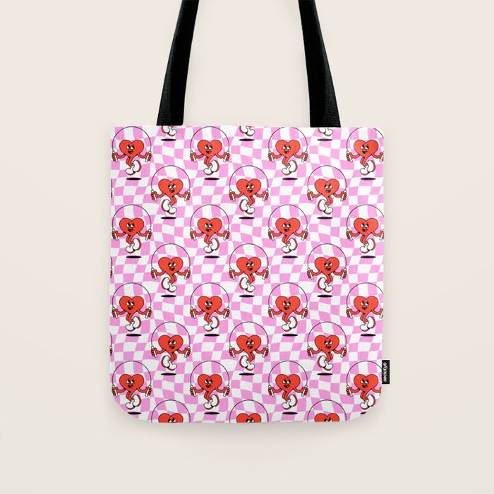 Retro love heart cartoon character pattern Tote Bag Gallery Image 1