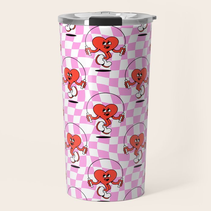 Retro love heart cartoon character pattern Travel Mug Gallery Image 1