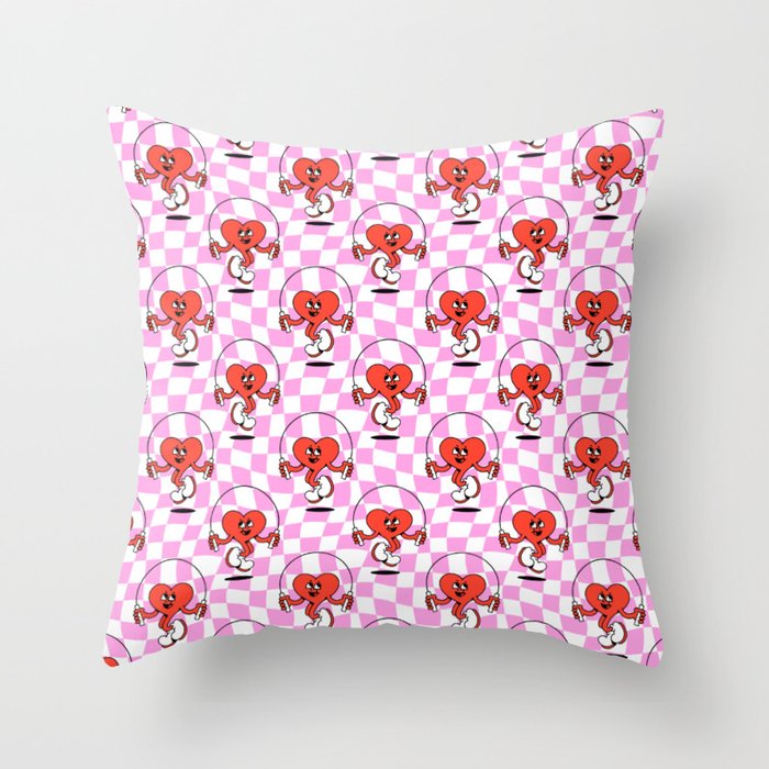 Retro love heart cartoon character pattern Throw Pillow Gallery Image 6