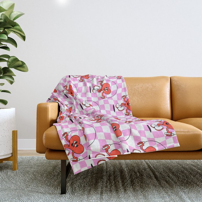 Retro love heart cartoon character pattern Throw Blanket Gallery Image 1