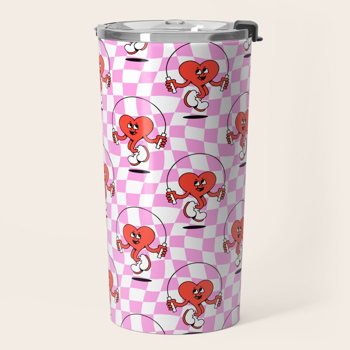 Retro love heart cartoon character pattern Travel Mug Gallery Image 2