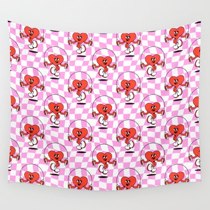 Retro love heart cartoon character pattern Wall Tapestry Gallery Image 4