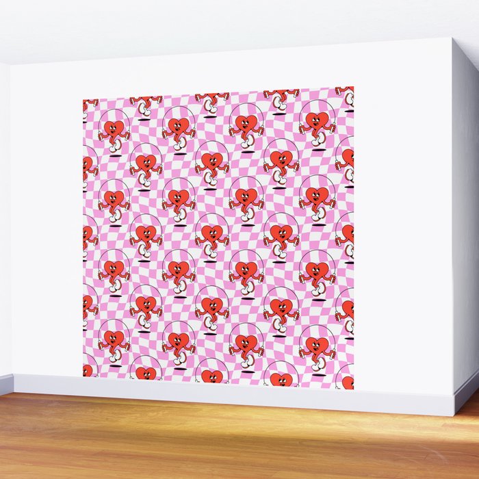 Retro love heart cartoon character pattern Wall Mural Gallery Image 2