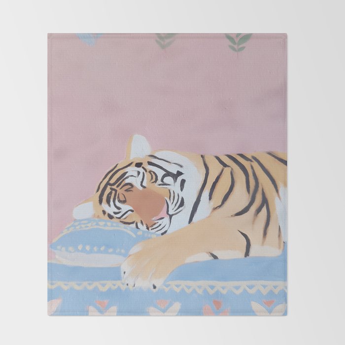Dreaming Tiger Botanical Bliss Throw Blanket Gallery Image 2